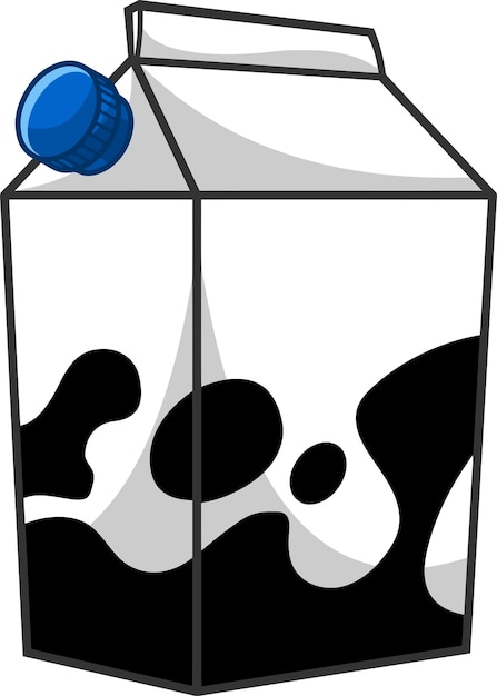 Vettore illustrazione disegnata a mano di vettore della scatola di cartone del latte del fumetto isolata su sfondo trasparente