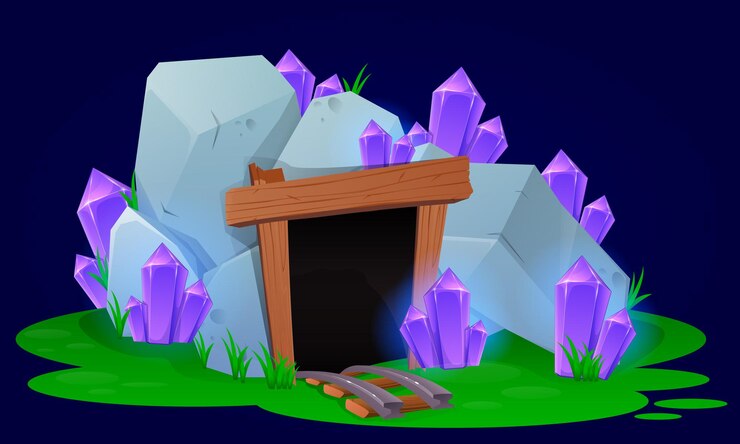Cartoon mine with crystals for games