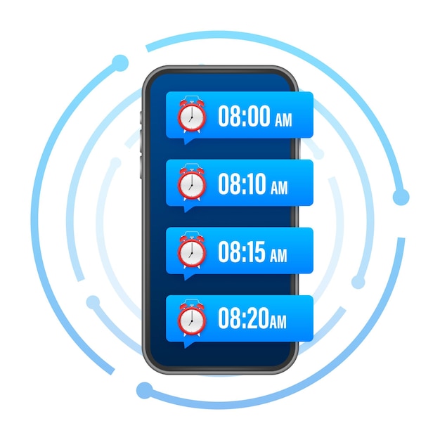 Мультяшный макет с черным будильником на смартфоне макет смартфона напоминание о календаре