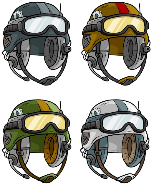 Cartoon modern army helmet vector set