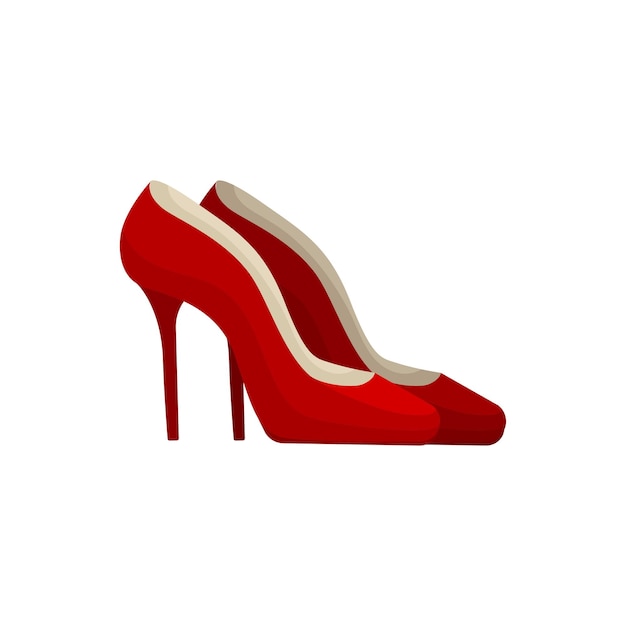 Мультфильм современные красные туфли на высоком каблуке на белом фоне концепция моды векторная плоская иллюстрация