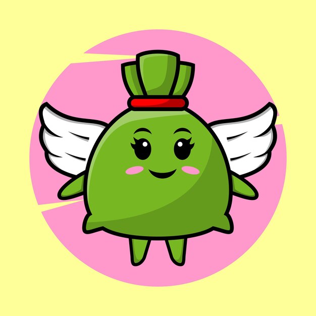 Cartoon money bag character wearing wings in cute style design for tshirt sticker logo element