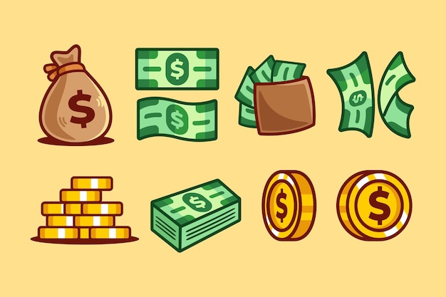 Vector cartoon money and coin collection