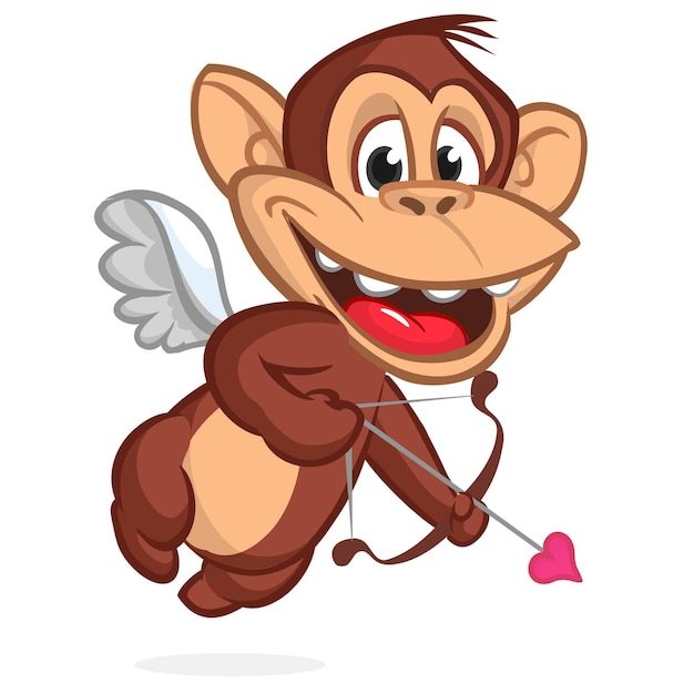 Cartoon monkey chimnapnzee with bow and arrow st valentines day illustration