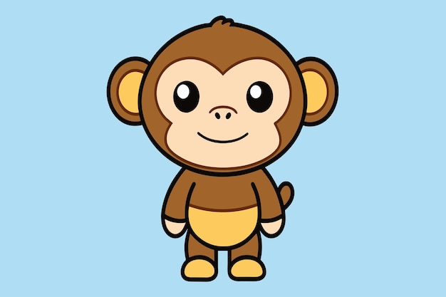 A cartoon monkey is standing on a blue background