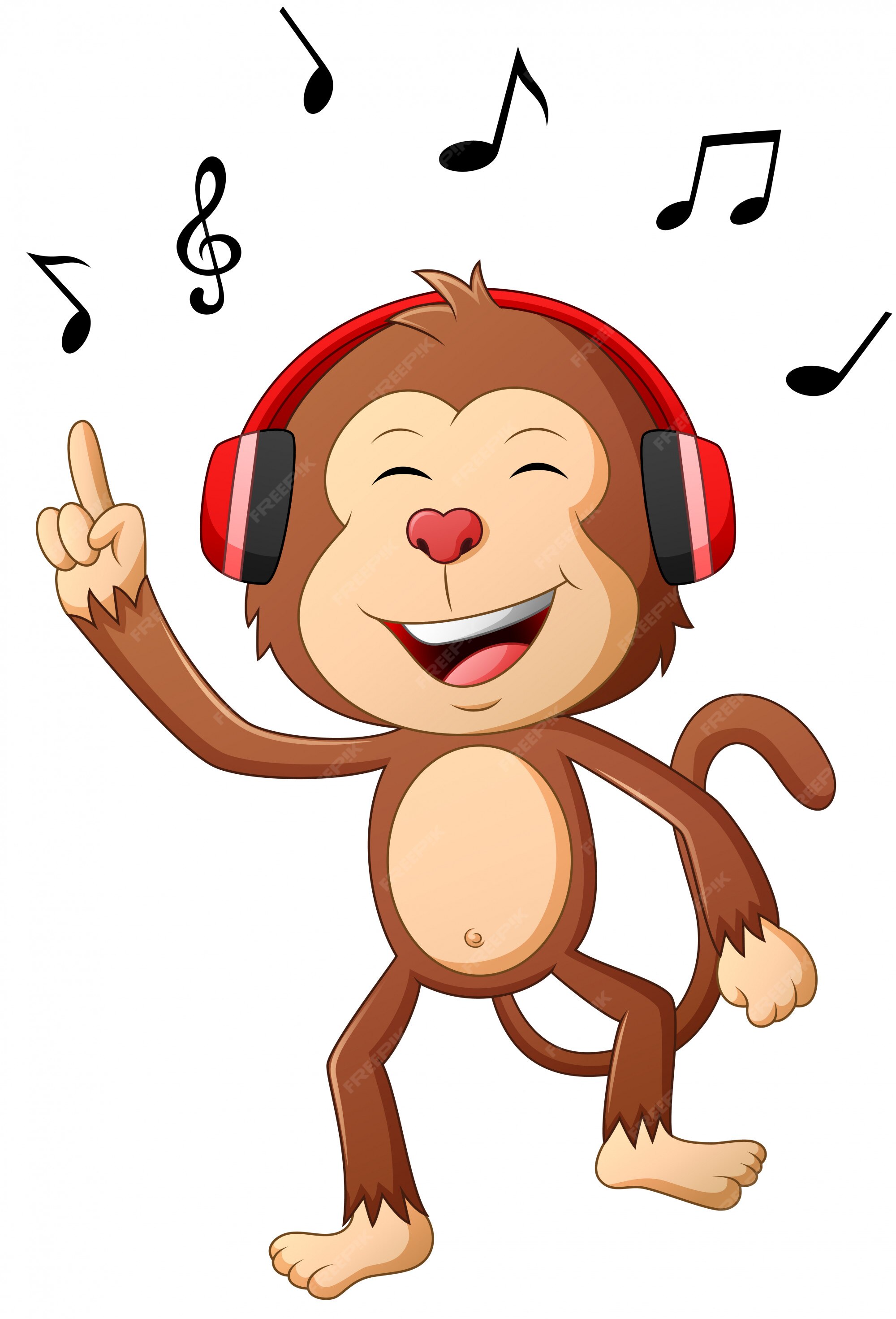 Premium Vector | Cartoon monkey listening to music. illustration