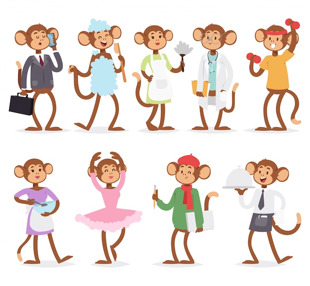 Мультфильм обезьяна люди персонаж вектор.