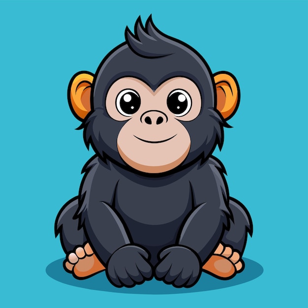 青い背景に座っている猿の漫画