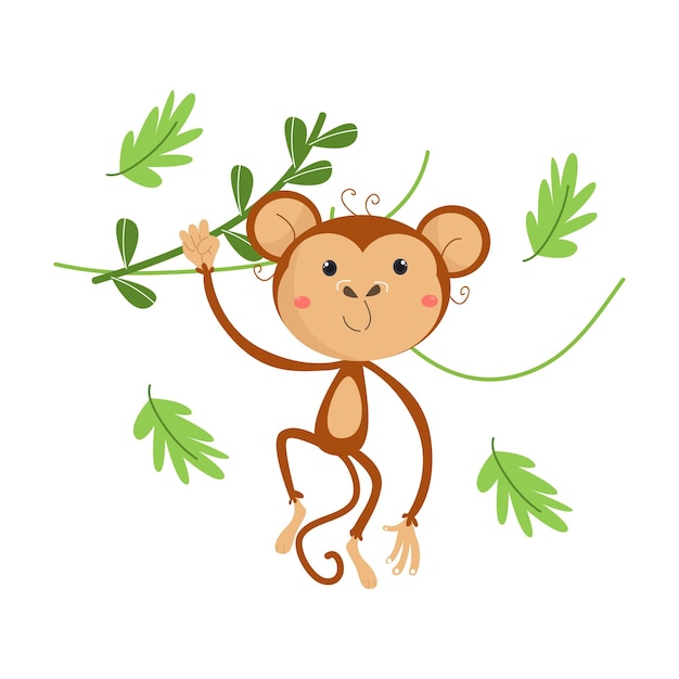 Персонаж мультфильма "Векторная иллюстрация обезьяны", подходящий для дизайна детской одежды