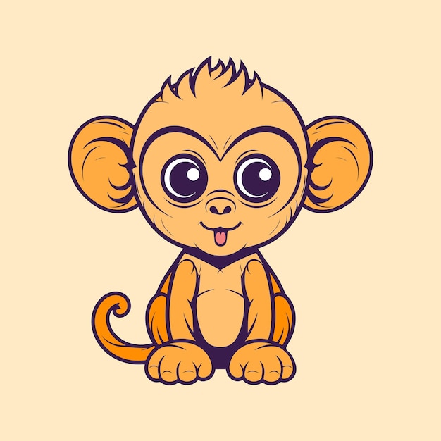 Cartoon monkey with a big nose sitting on a light background.