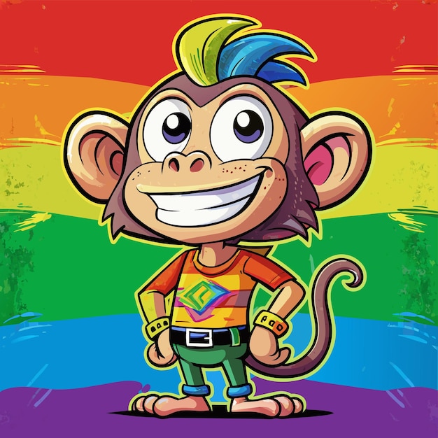 Vector a cartoon of a monkey with a rainbow background