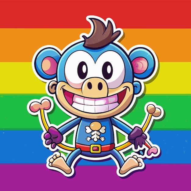 a cartoon of a monkey with a rainbow background