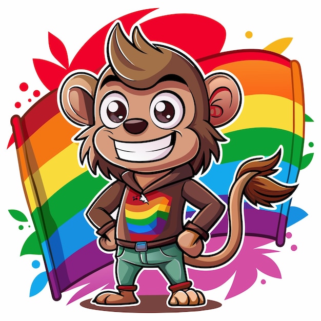 Vector a cartoon of a monkey with a rainbow in the background