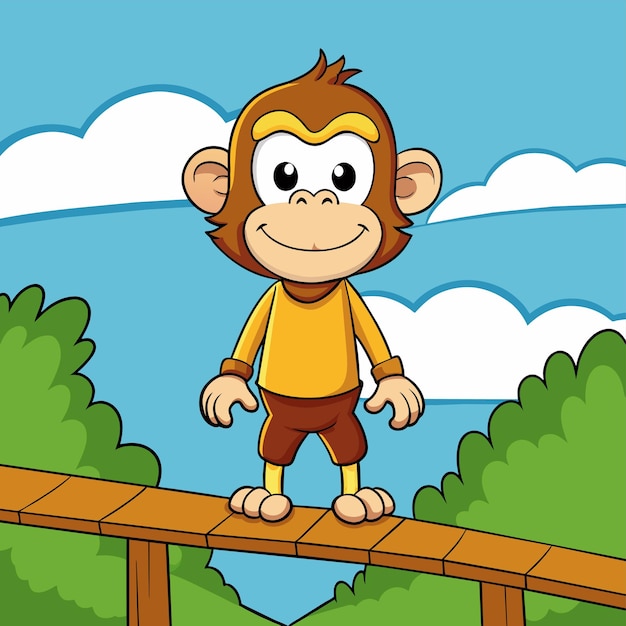 Vector a cartoon of a monkey on a wooden bridge