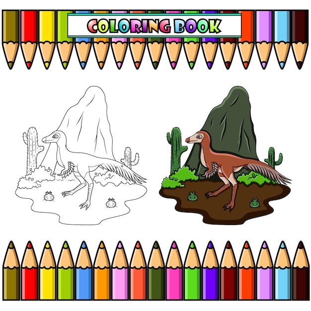 Cartoon Mononykus in the jungle for coloring book