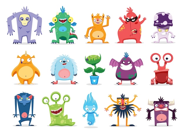 Cartoon monster characters funny alien creatures