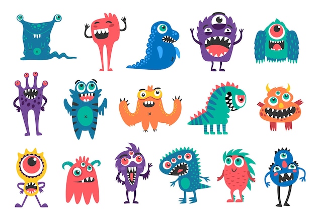 Vector cartoon monster characters funny bizarre creature