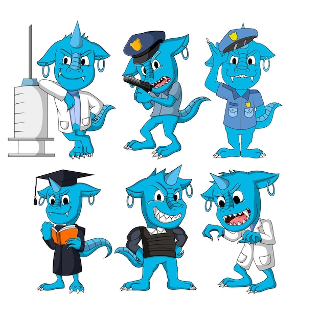 Vector cartoon monster in doctors uniform police officer