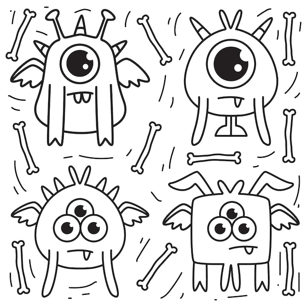 Vector cartoon monster doodle isolated on white