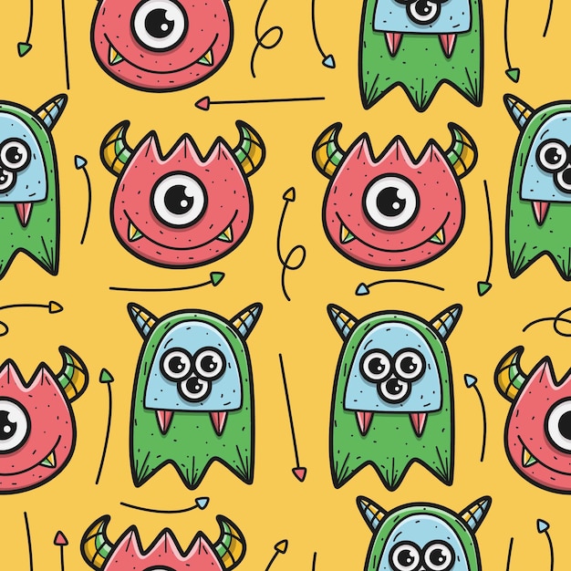 Cartoon monster doodle pattern