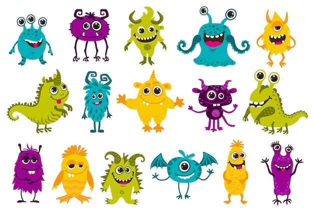 Cartoon monster karakters schattige komische mutanten