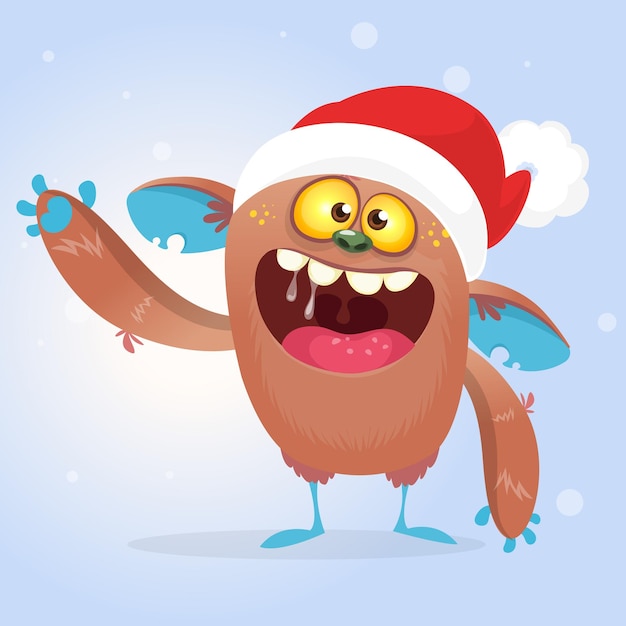 Cartoon monster wearing christmas santa hat Christmas design