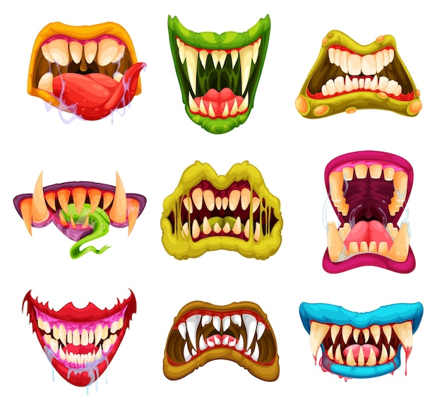 Vector cartoon monster werewolf vampire jaws halloween