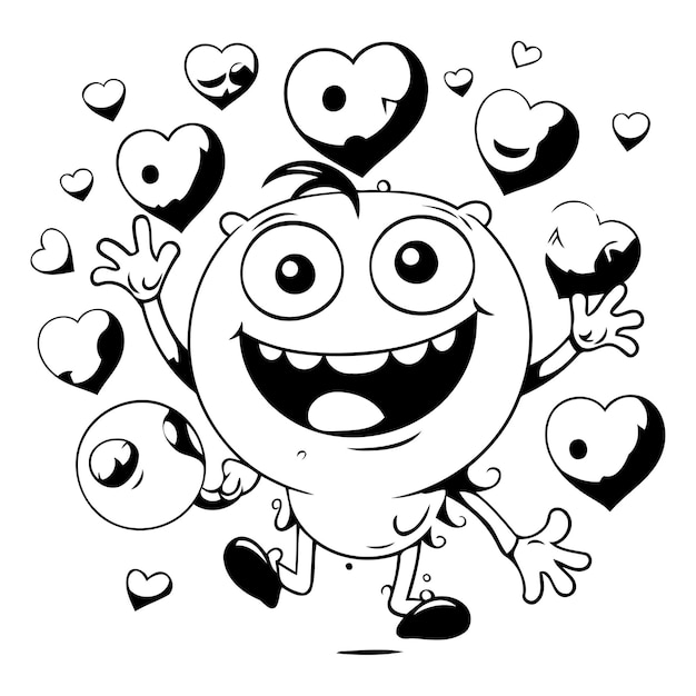 Cartoon monster with hearts on a white background Vector illustration