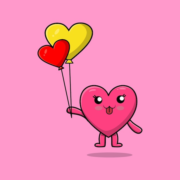 Cartoon mooi hart drijvend met liefdesballon