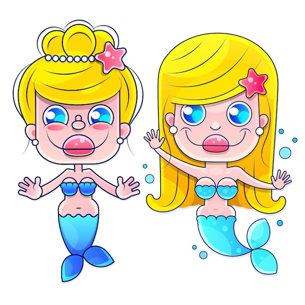 Cartoon mooie kleine zeemeermin in een krans. sirene. zee thema. vectorillustratie op een witte achtergrond.