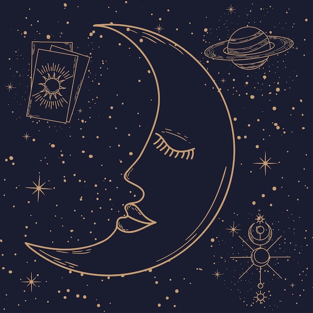 Мультяшная луна и астрологические символы