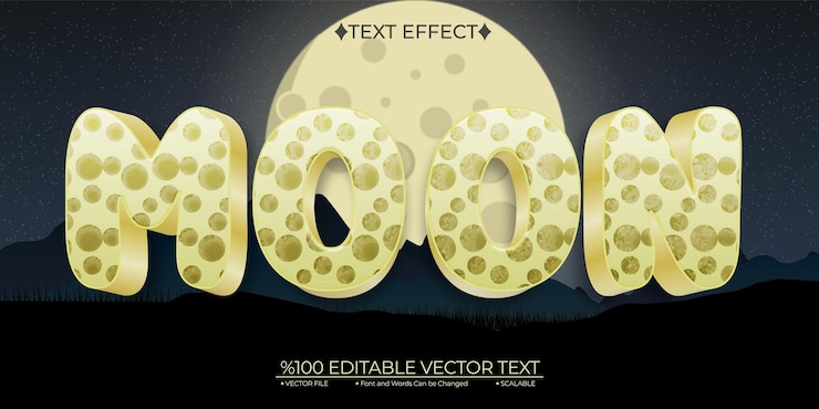 Vector cartoon moon editable vector 3d text effect
