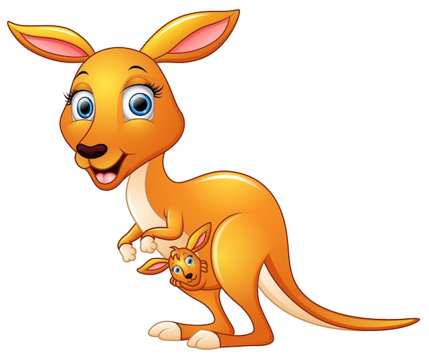 Cartoon mother kangaroo and her baby