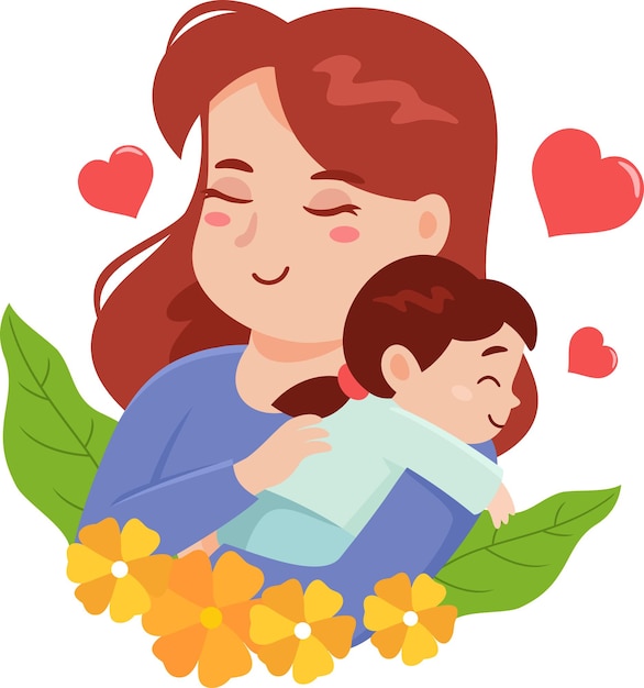 Cartoon Mothers Day Banner Template Mother Embracing A Daughter