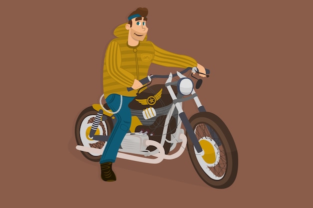 Vector cartoon motorcycle with driver