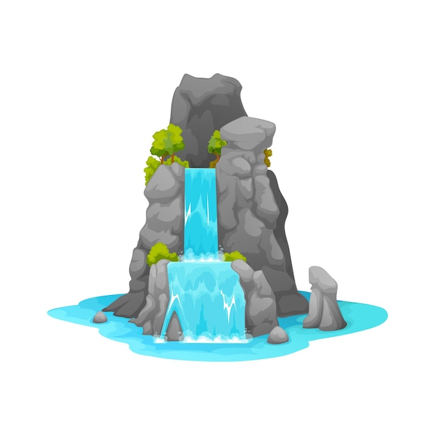 Cartoon mountain waterfall isolated water cascade