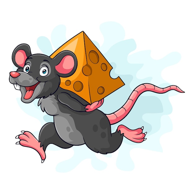 Cartoon mouse bring the cheese on white background