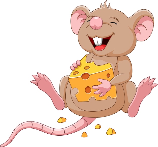 Мультяшная мышь с кусочком сыра