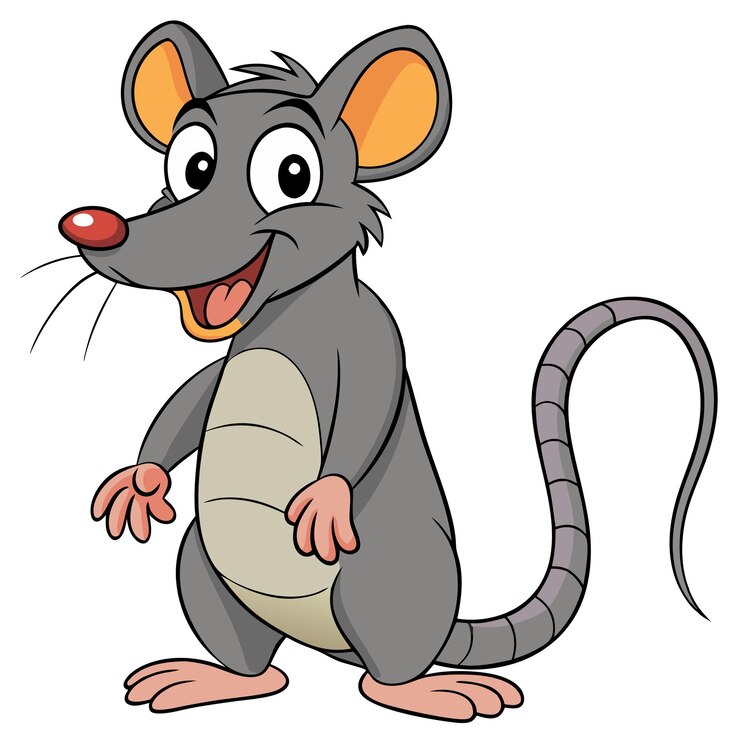 a cartoon mouse with a red nose and a white background