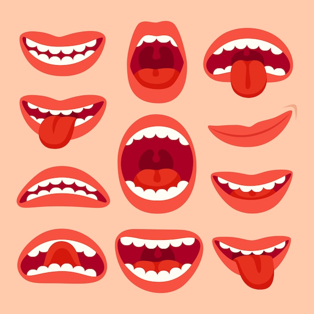 Cartoon mouth elements collection.