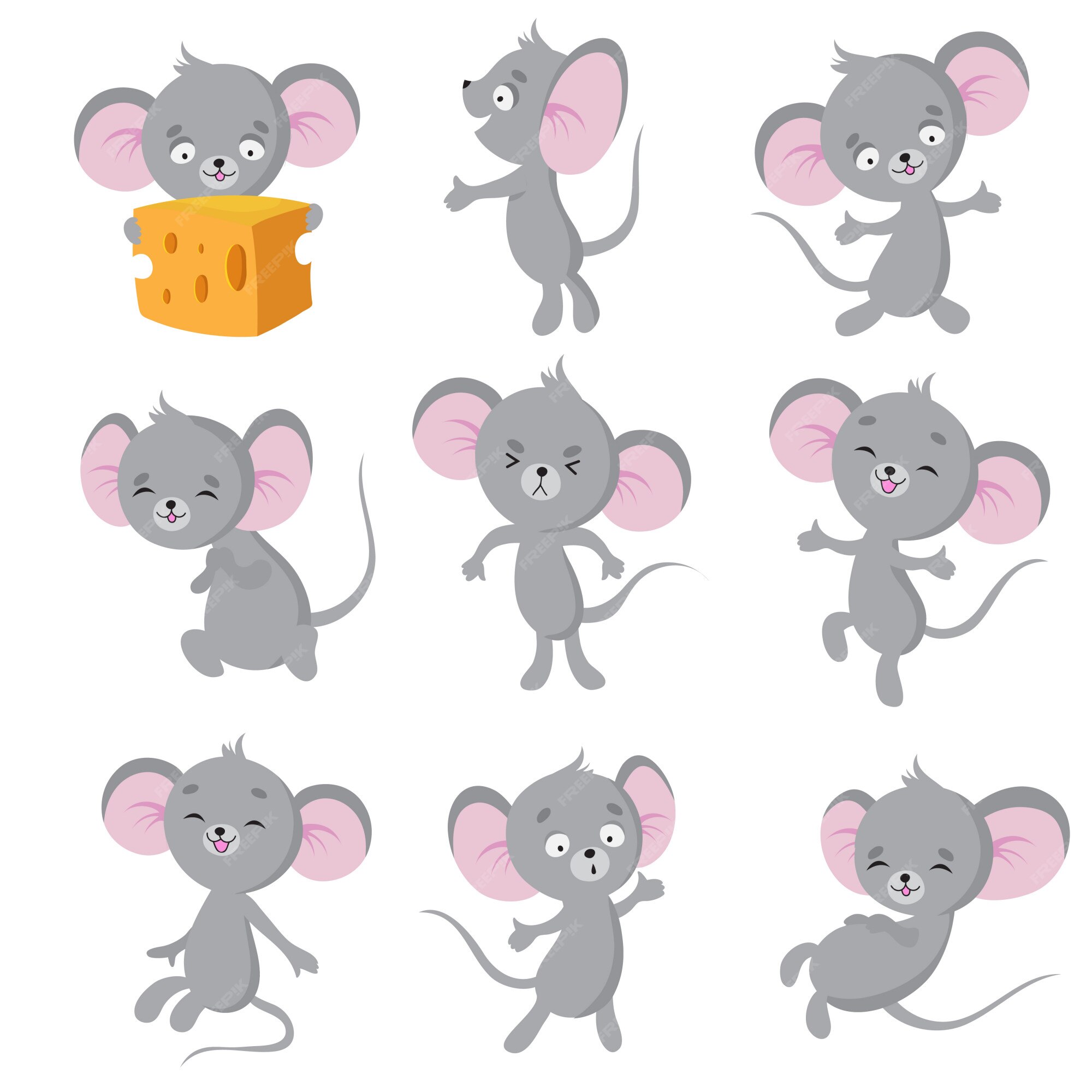 verdieping Stof Dierentuin Cartoon muis. grijze muizen in verschillende poses. leuke wilde ratten  dierlijke karakters | Premium Vector