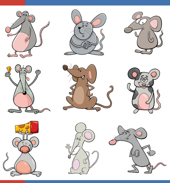 cartoon muizen grappige dieren tekenset