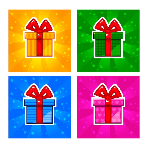 Cartoon multi-colored gift box icons