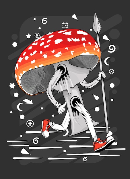 Cartoon mushroom plant tshirt design illustrationxA