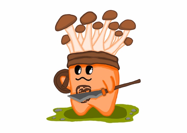 Cartoon Mushroom Warrior Character Vector Sublimatie