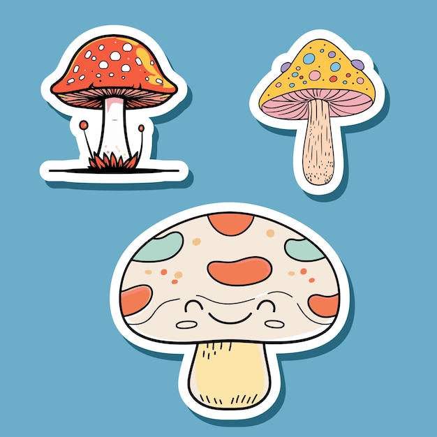 Cartoon mushrooms with friendly faces stickers