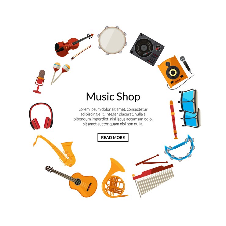 Vector  cartoon musical instruments in circle