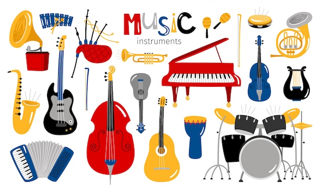 Vector cartoon musical instruments