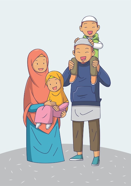 Cartoon muslim family illustration