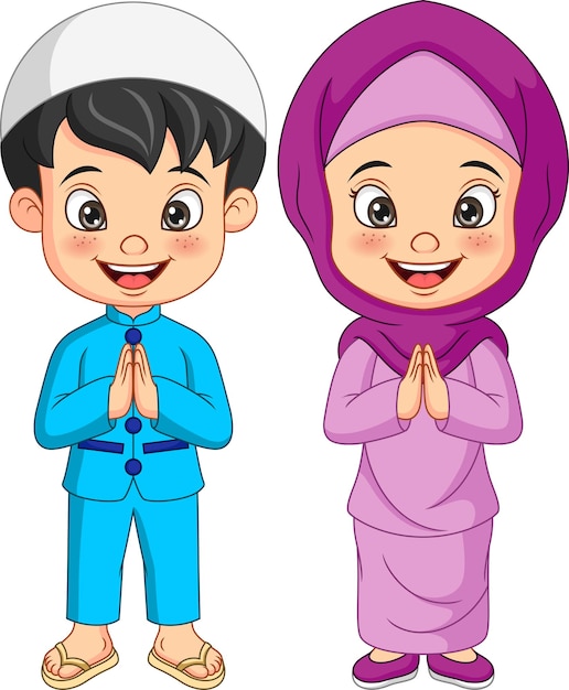 Vector cartoon muslim kid greeting salaam